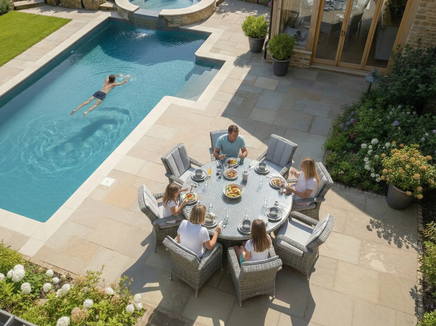 Chimes - Prestige Grey Valencia 8 Seat Round Dining Set - 1.8 Meter Round Table - 2 IN STOCK