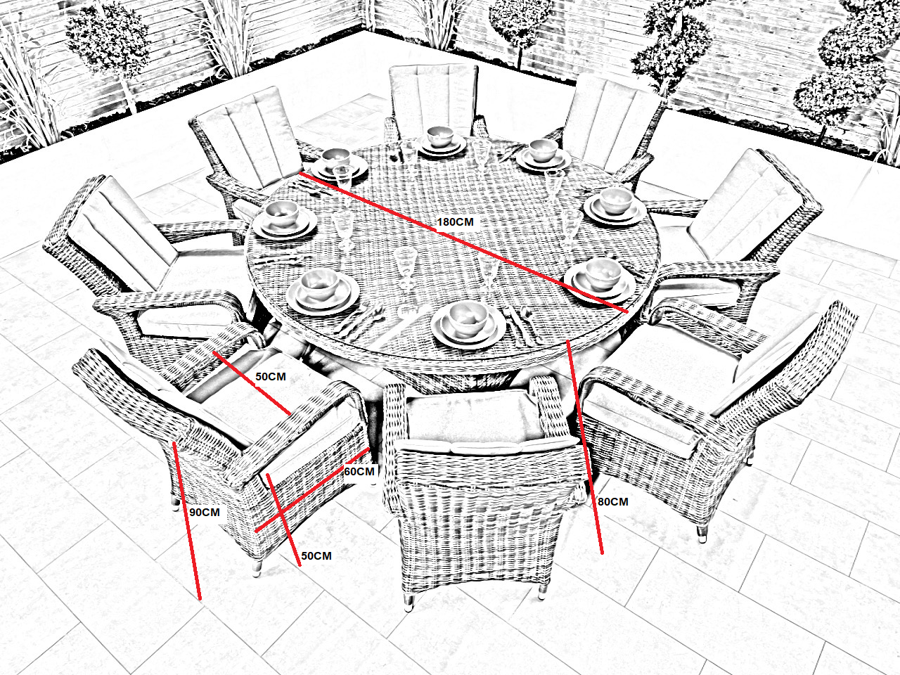 Chimes - Prestige Grey Valencia 8 Seat Round Dining Set - 1.8 Meter Round Table - 2 IN STOCK