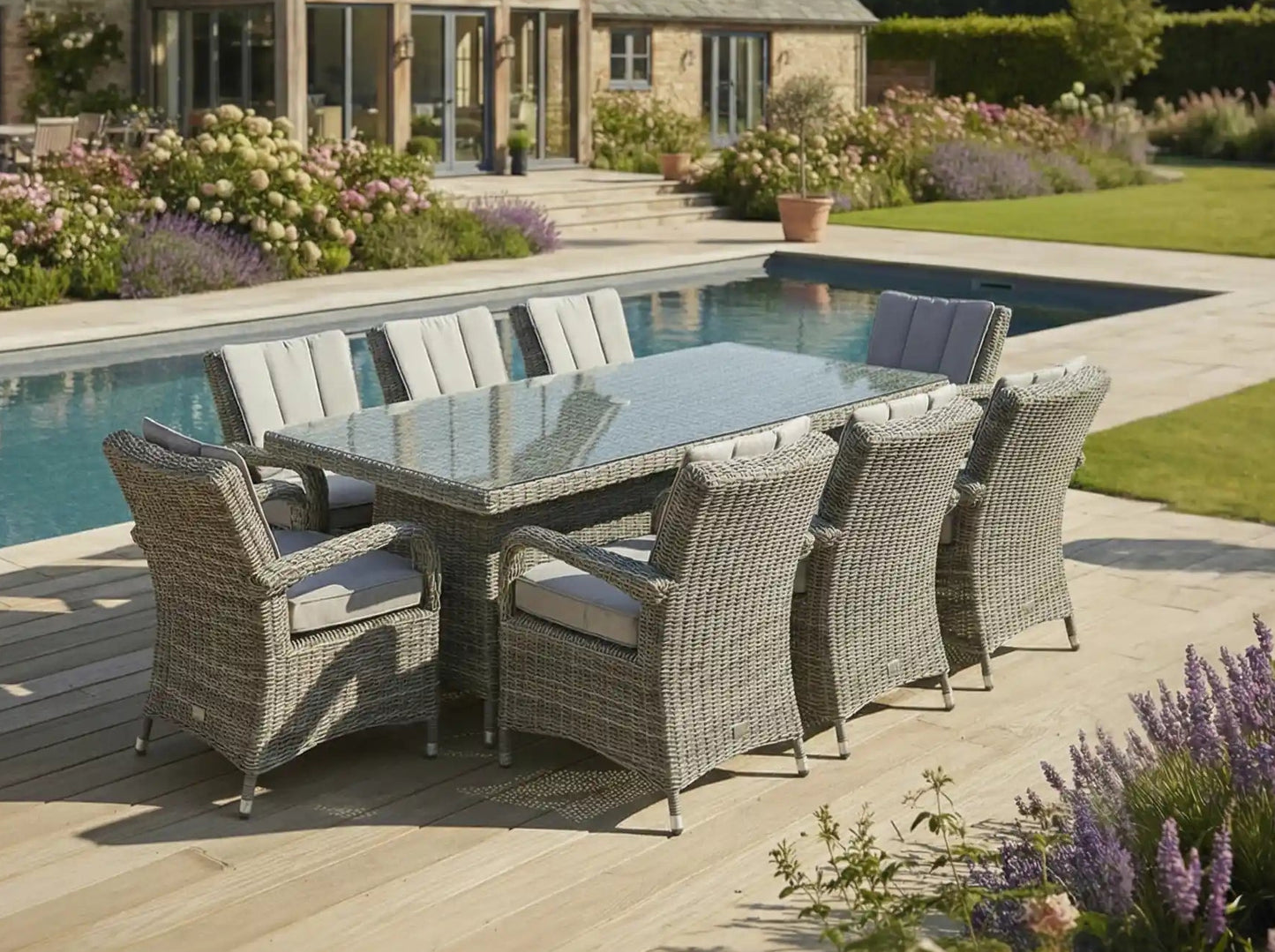 Chimes - Prestige Grey Valencia 8 Seat Rectangular Dining Set - 1 Meter x 2 Meter Rectangular Table