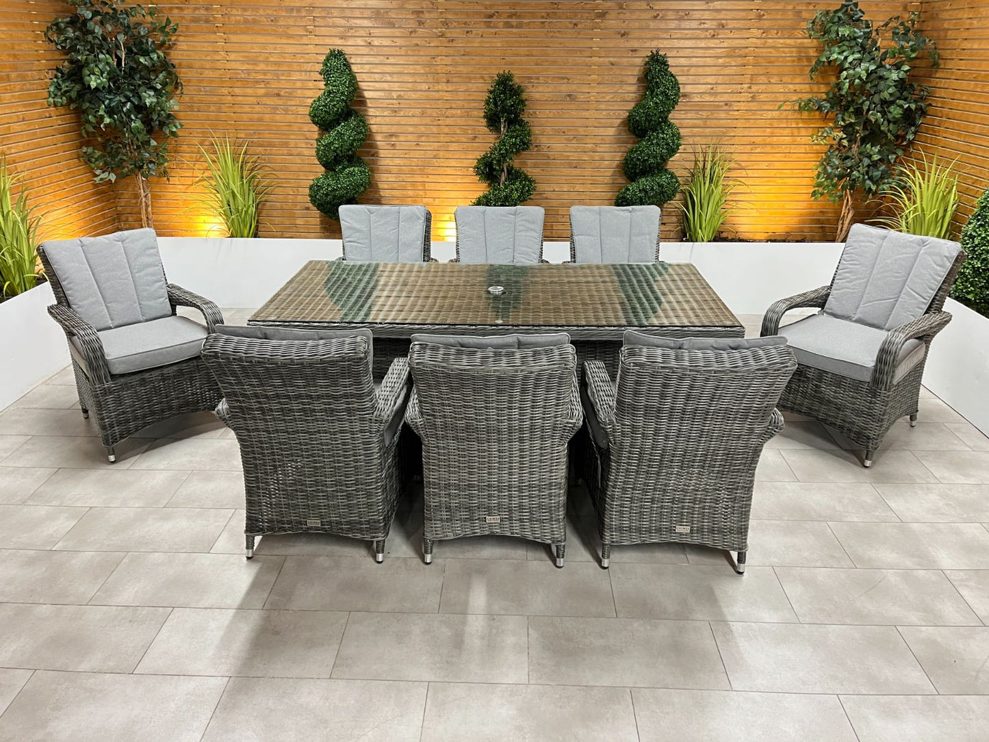 Chimes - Prestige Grey Valencia 8 Seat Rectangular Dining Set - 1 Meter x 2 Meter Rectangular Table