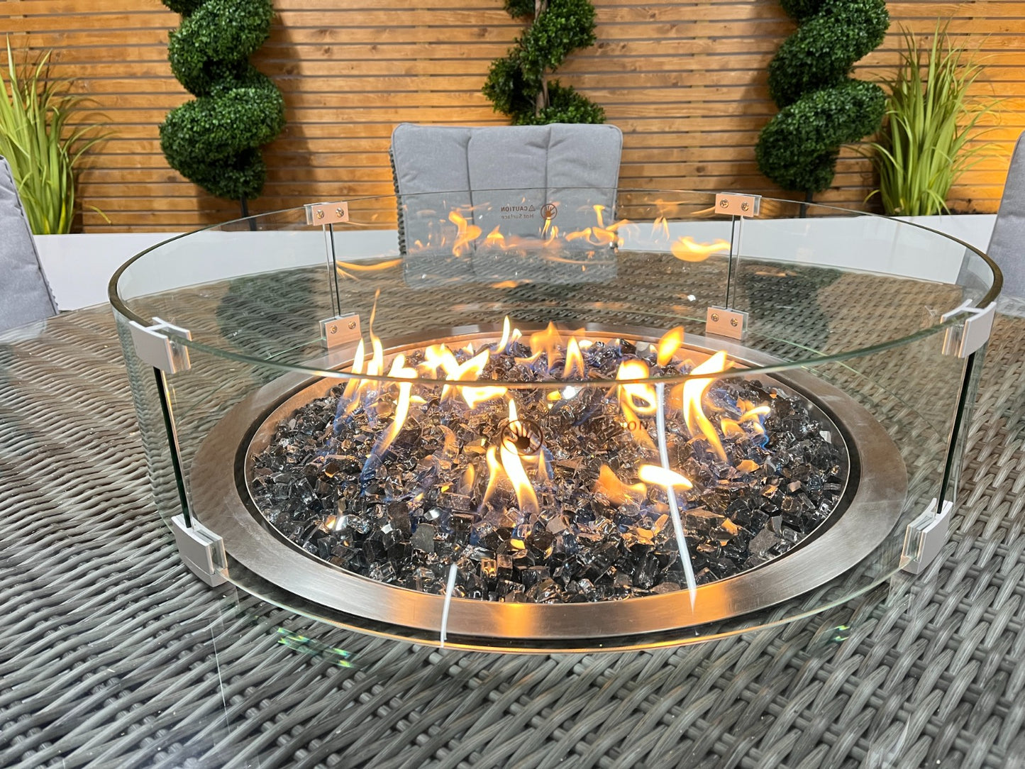 Chimes - Prestige Grey Valencia 6 Seat Round Dining Set - 1.5 Meter Round Table With Firepit