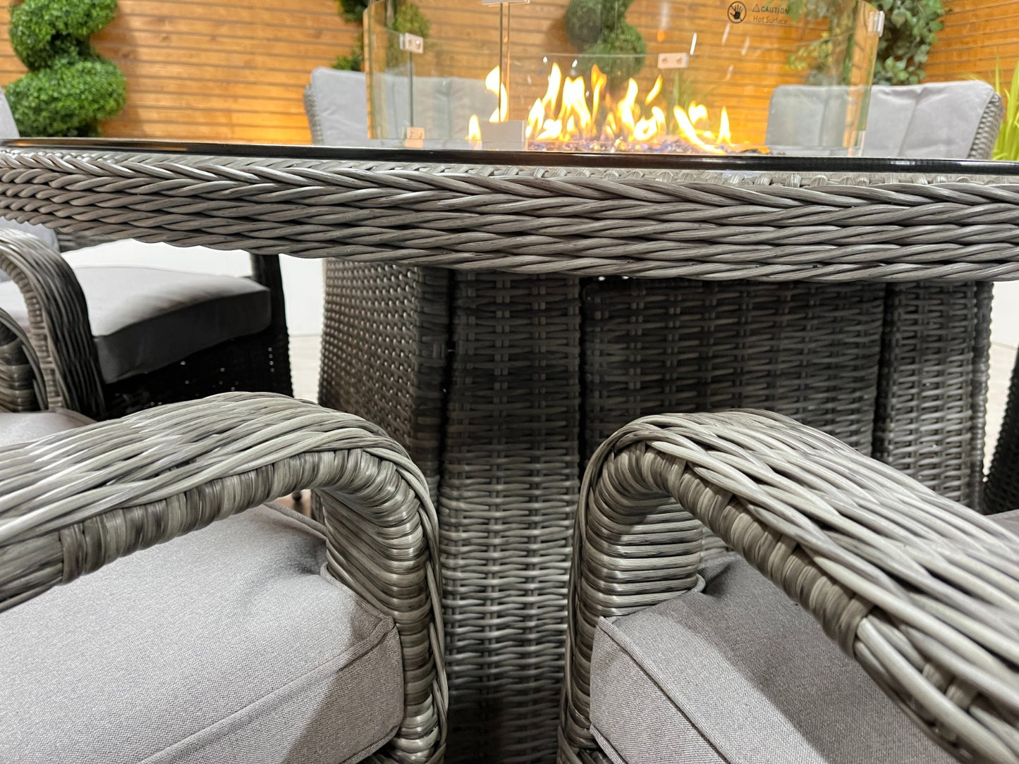 Chimes - Prestige Grey Valencia 6 Seat Round Dining Set - 1.5 Meter Round Table With Firepit
