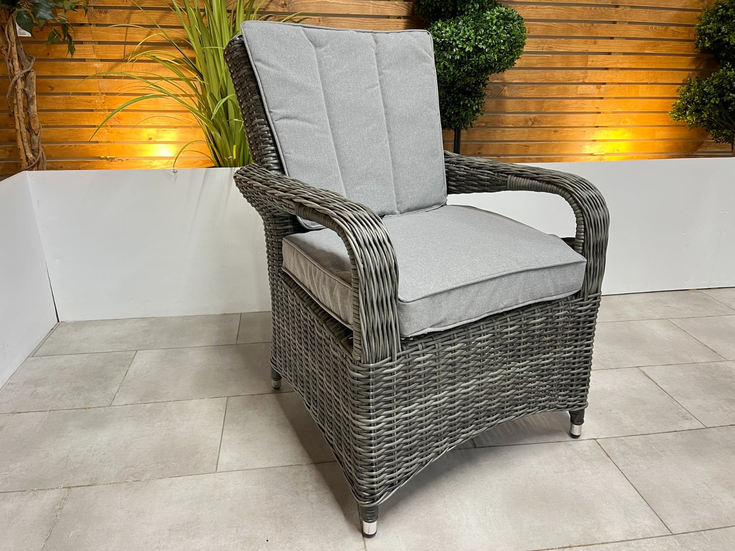 Chimes - Prestige Grey Valencia 6 Seat Round Dining Set - 1.5 Meter Round Table With Firepit