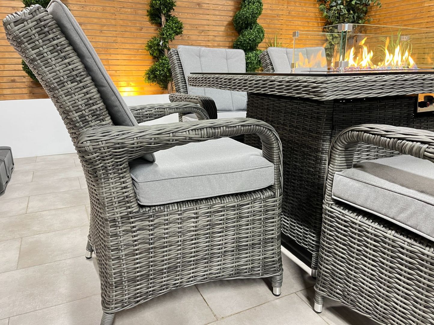 Chimes - Prestige Grey Valencia 6 Seat Rectangular Dining Set - 1 Meter x 1.5 Meter Table With Firepit