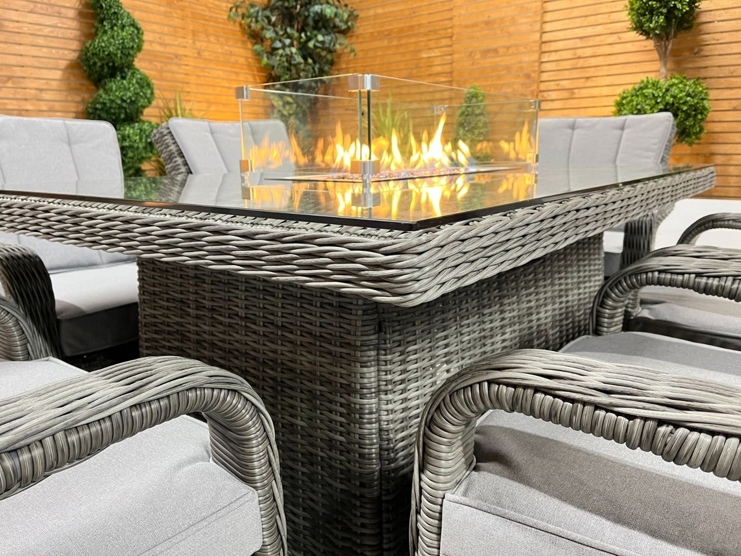 Chimes - Prestige Grey Valencia 6 Seat Rectangular Dining Set - 1 Meter x 1.5 Meter Table With Firepit