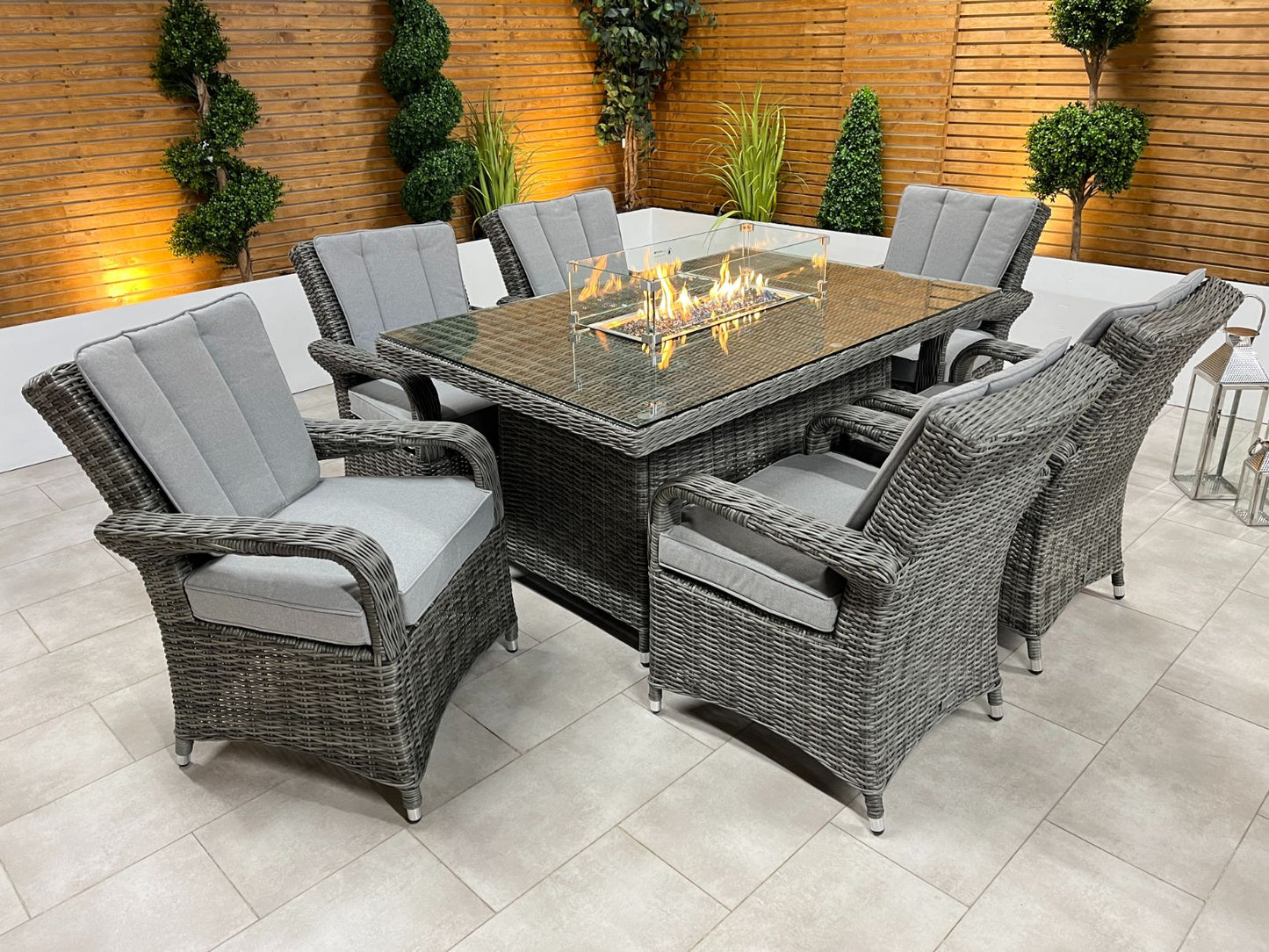 Chimes - Prestige Grey Valencia 6 Seat Rectangular Dining Set - 1 Meter x 1.5 Meter Table With Firepit