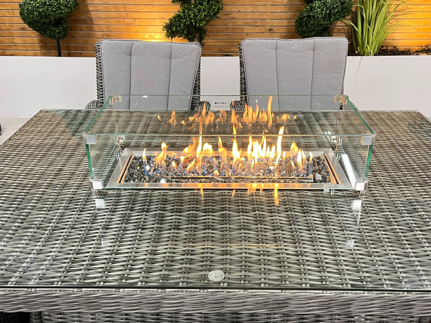 Chimes - Prestige Grey Valencia 6 Seat Rectangular Dining Set - 1 Meter x 1.5 Meter Table With Firepit