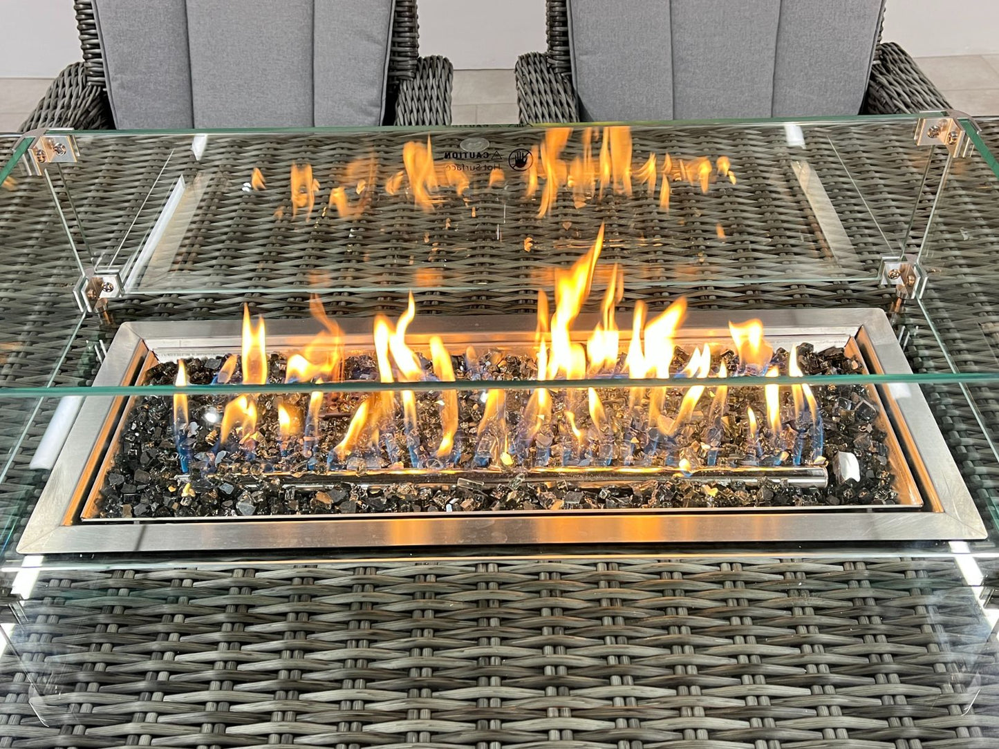 Chimes - Prestige Grey Valencia 6 Seat Rectangular Dining Set - 1 Meter x 1.5 Meter Table With Firepit