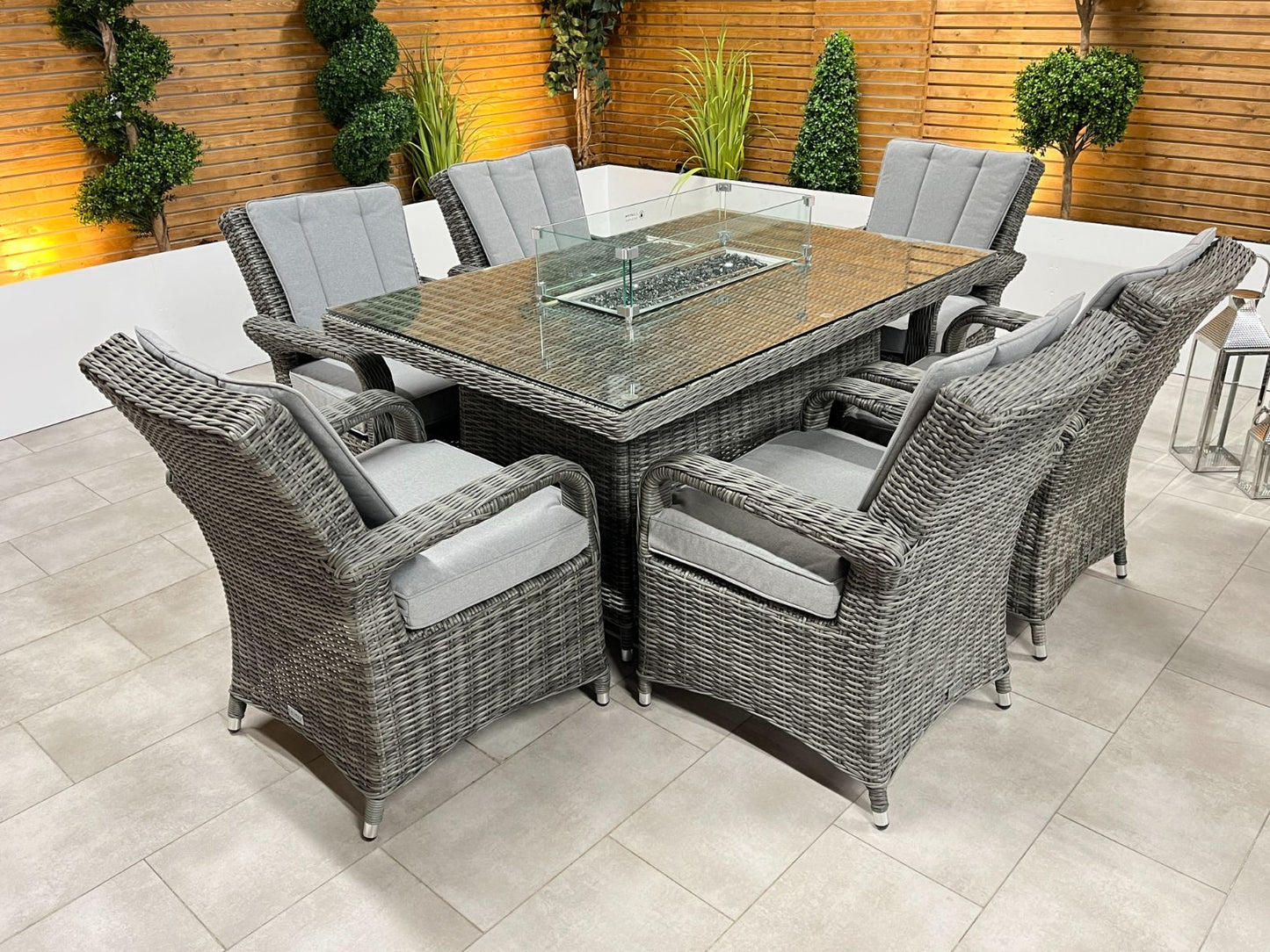 Chimes - Prestige Grey Valencia 6 Seat Rectangular Dining Set - 1 Meter x 1.5 Meter Table With Firepit