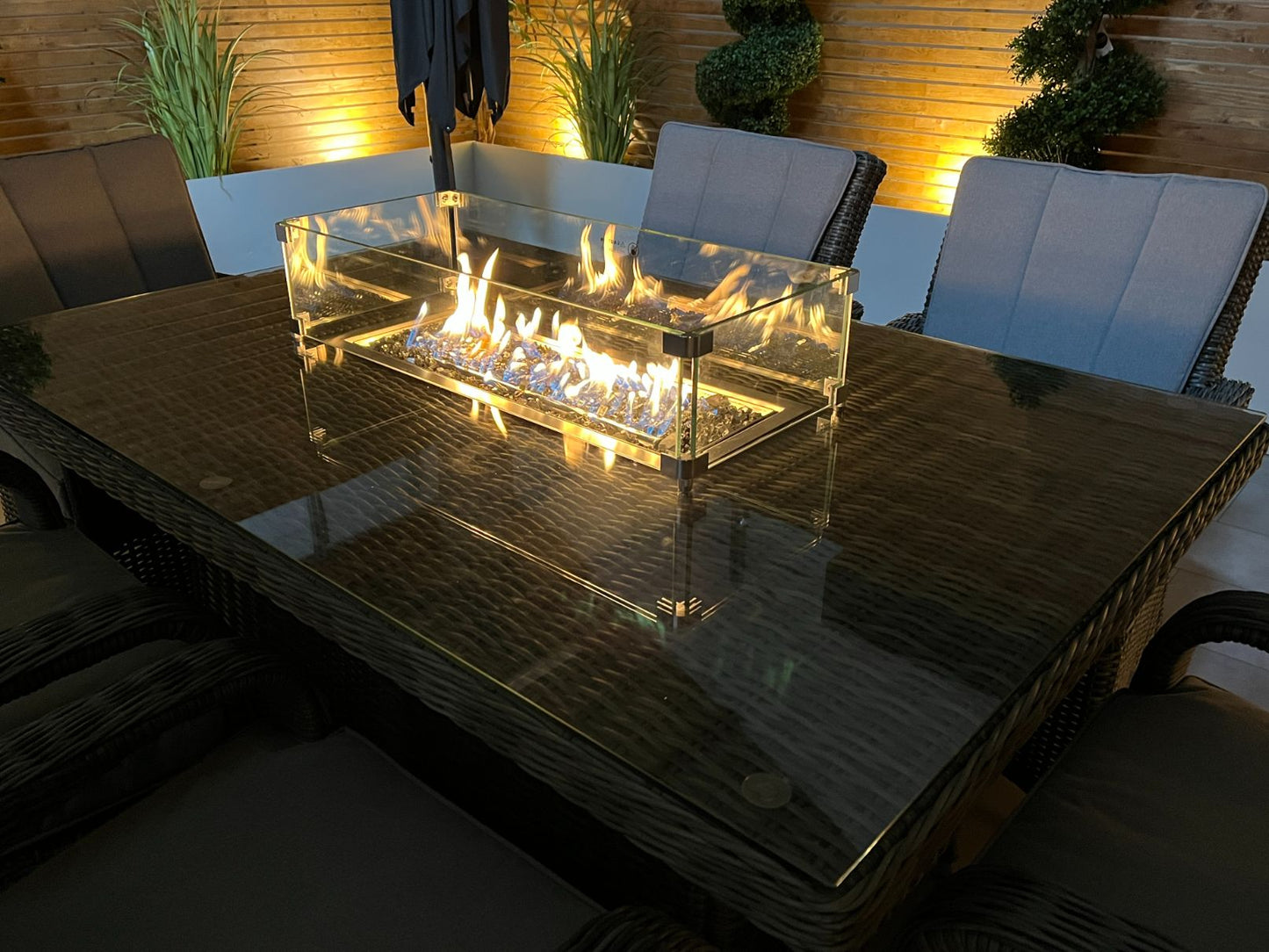 Chimes - Prestige Grey Valencia 6 Seat Rectangular Dining Set - 1 Meter x 1.5 Meter Table With Firepit
