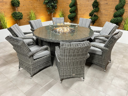 Chimes - Prestige Grey Valencia 8 Seat Round Dining Set - 1.8 Meter Round Table With Firepit
