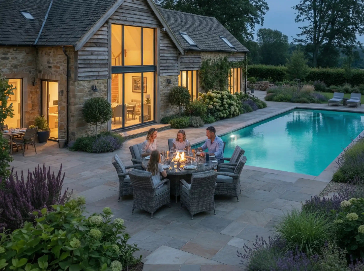 Chimes - Prestige Grey Valencia 8 Seat Round Dining Set - 1.8 Meter Round Table With Firepit