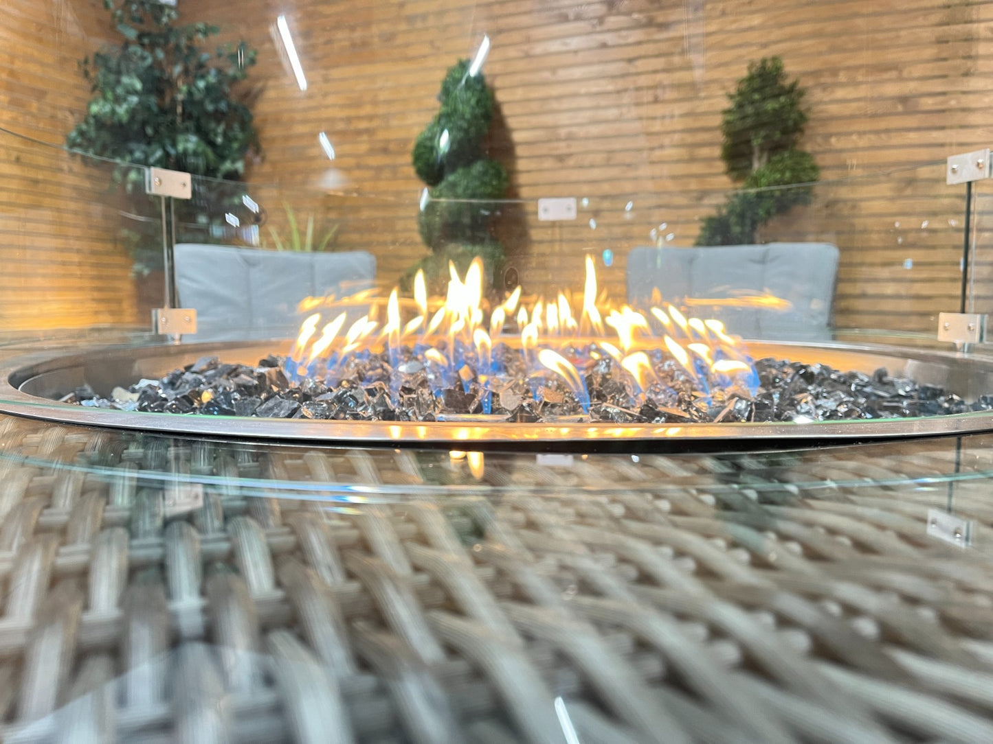 Chimes - Prestige Grey Valencia 8 Seat Round Dining Set - 1.8 Meter Round Table With Firepit