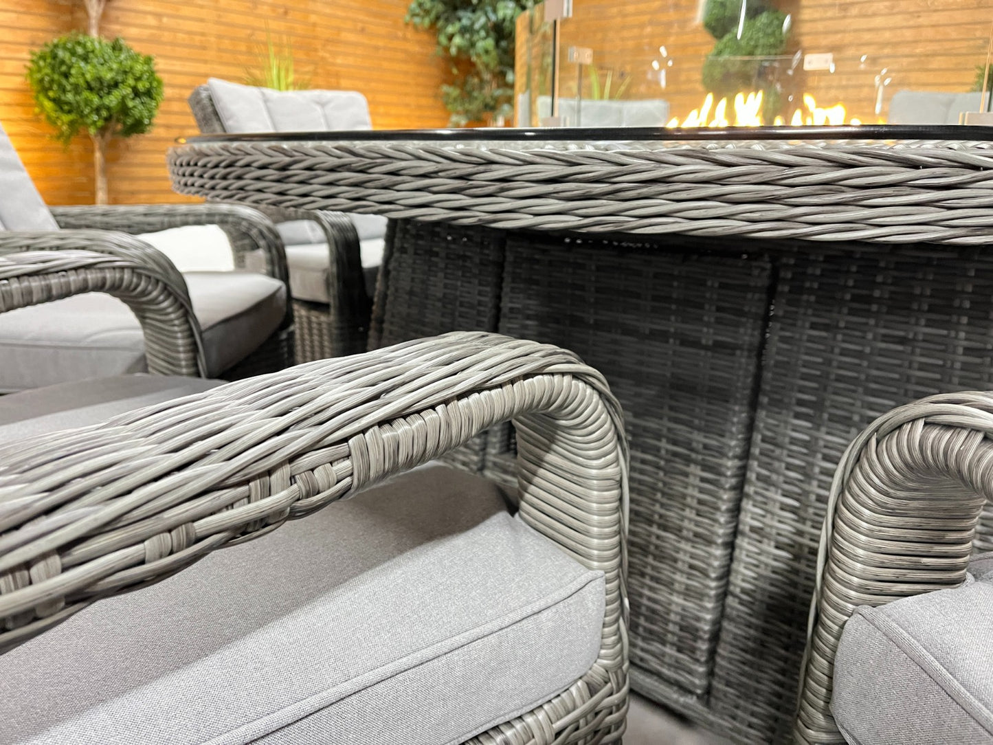 Chimes - Prestige Grey Valencia 8 Seat Round Dining Set - 1.8 Meter Round Table With Firepit