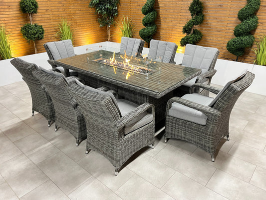 Chimes - Prestige Grey Valencia 8 Seat Rectangular Dining Set - 1 Meter x 2 Meter Table With Firepit