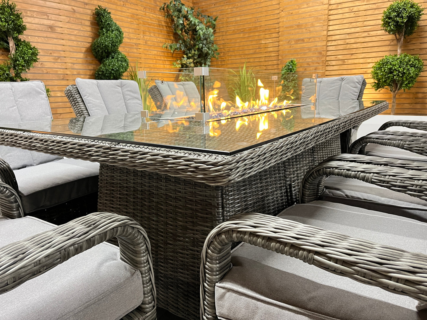 Chimes - Prestige Grey Valencia 8 Seat Rectangular Dining Set - 1 Meter x 2 Meter Table With Firepit