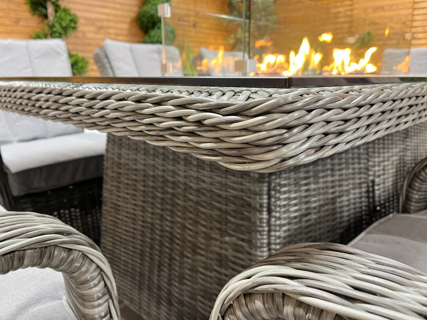 Chimes - Prestige Grey Valencia 8 Seat Rectangular Dining Set - 1 Meter x 2 Meter Table With Firepit