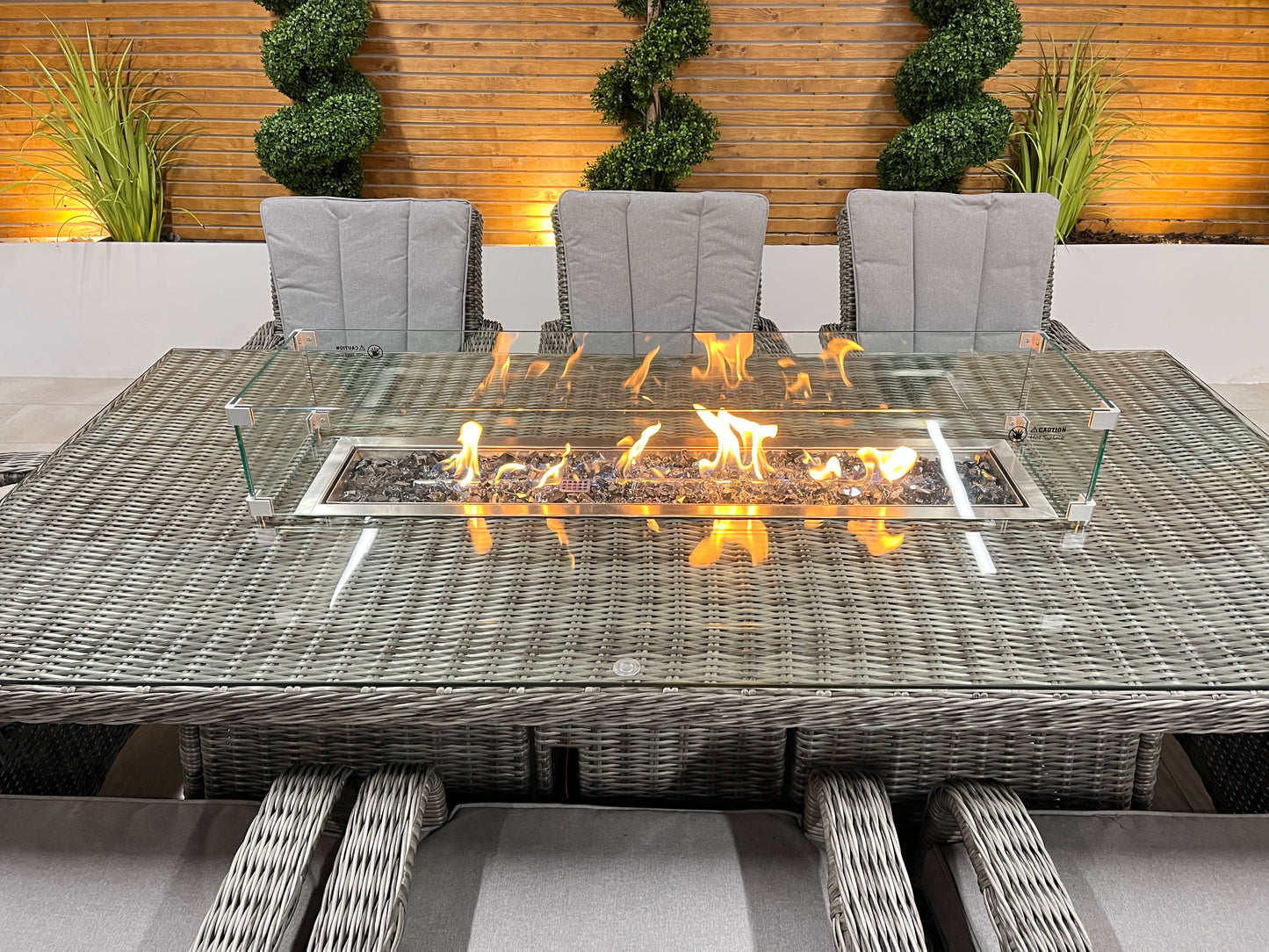 Chimes - Prestige Grey Valencia 8 Seat Rectangular Dining Set - 1 Meter x 2 Meter Table With Firepit