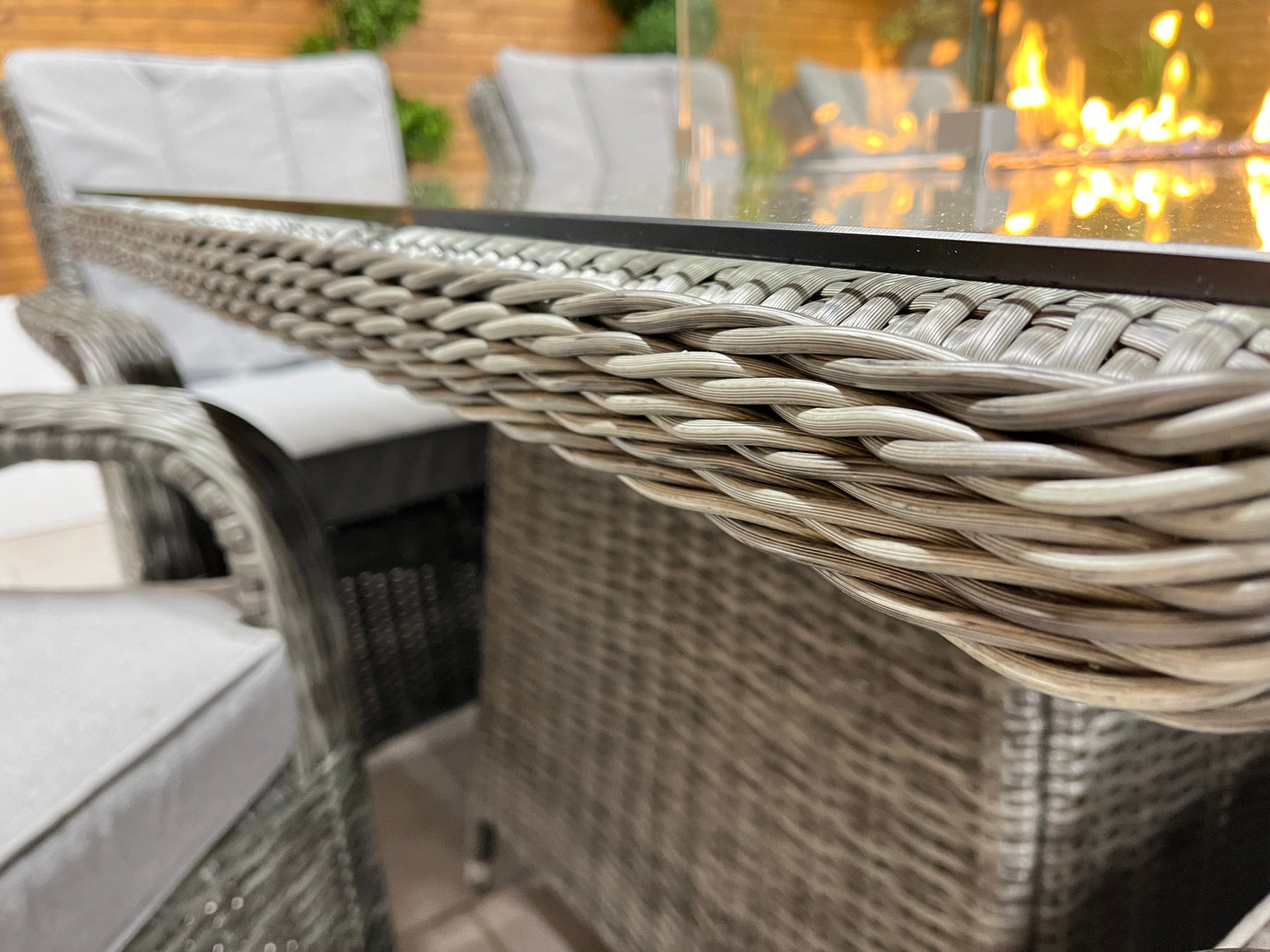 Chimes - Prestige Grey Valencia 8 Seat Rectangular Dining Set - 1 Meter x 2 Meter Table With Firepit