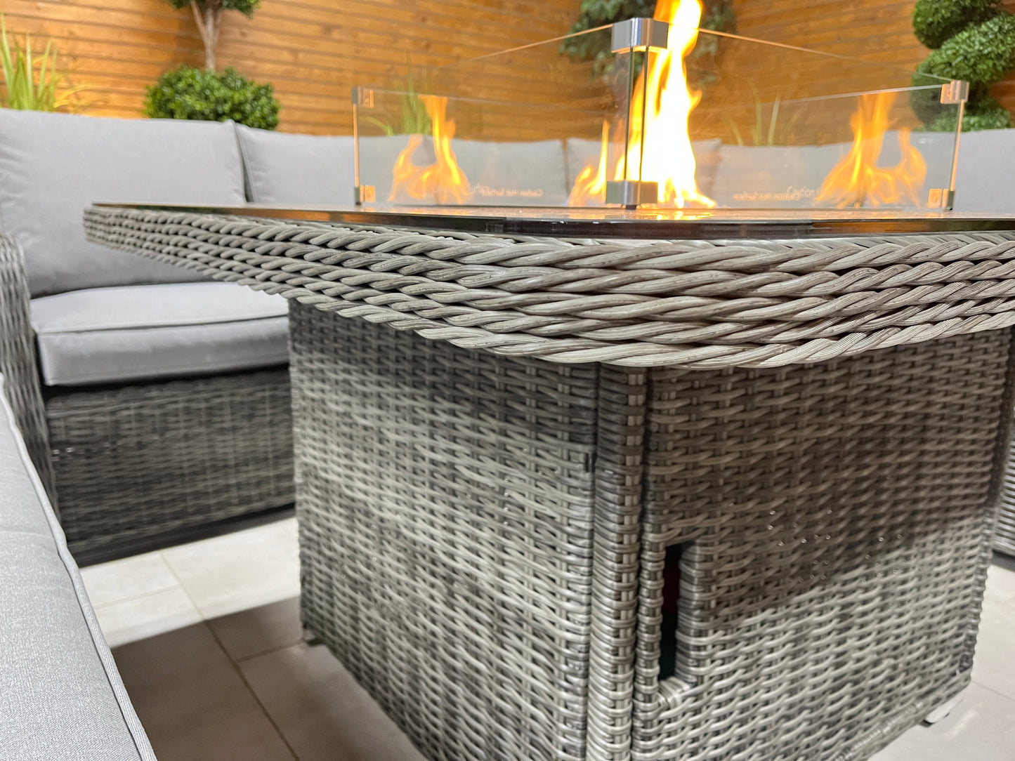 Chimes - Prestige Grey Vienna Deluxe Corner Sofa Set With Firepit table & 2 Benches - LOW STOCK