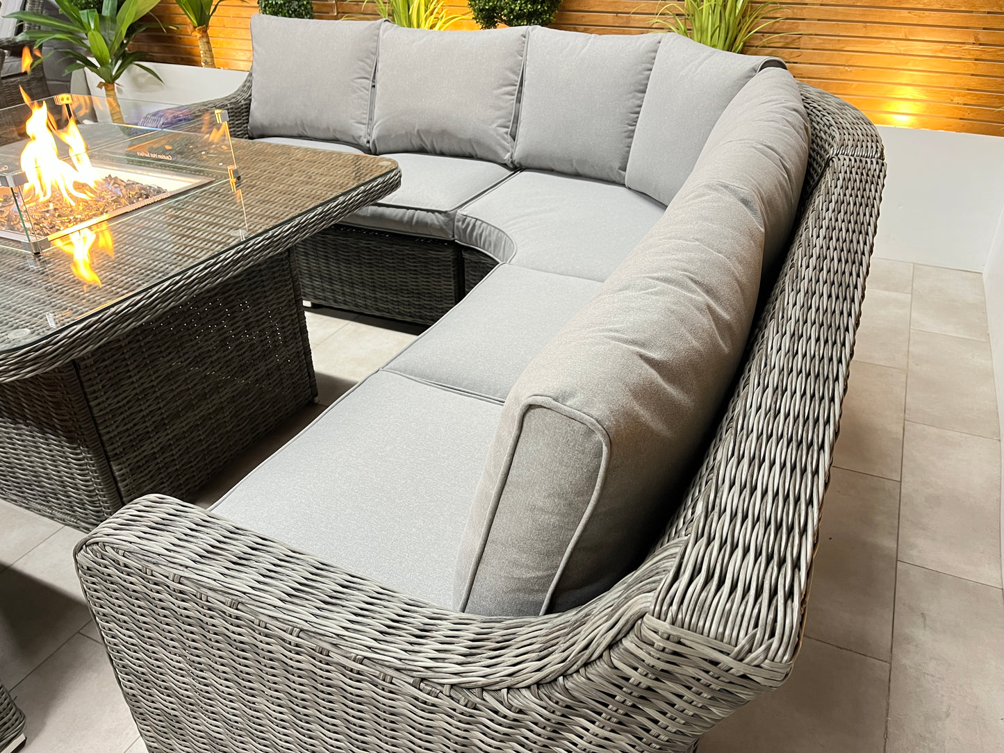 Chimes - Prestige Grey Vienna Deluxe Corner Sofa Set With Firepit table & 2 Benches - LOW STOCK