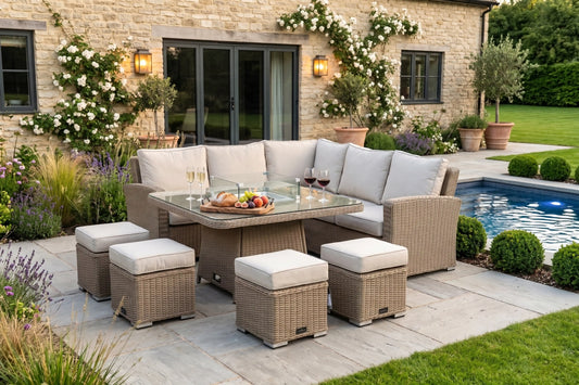 Chimes - Sandstone Florence Deluxe Corner Dining Set With Firepit Table