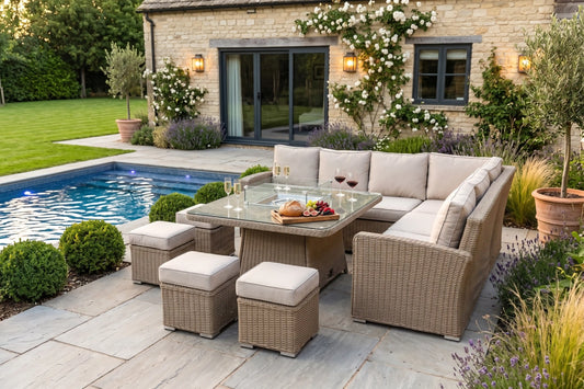 Chimes - Sandstone Florence Deluxe Corner Dining Set With Firepit Table