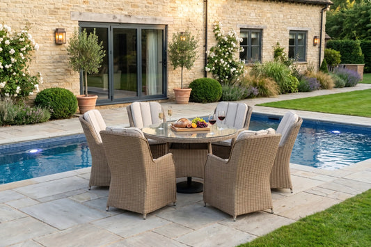 Chimes - Sandstone Madrid 6 Seat Round Dining Set - 1.35 Meter Round Table