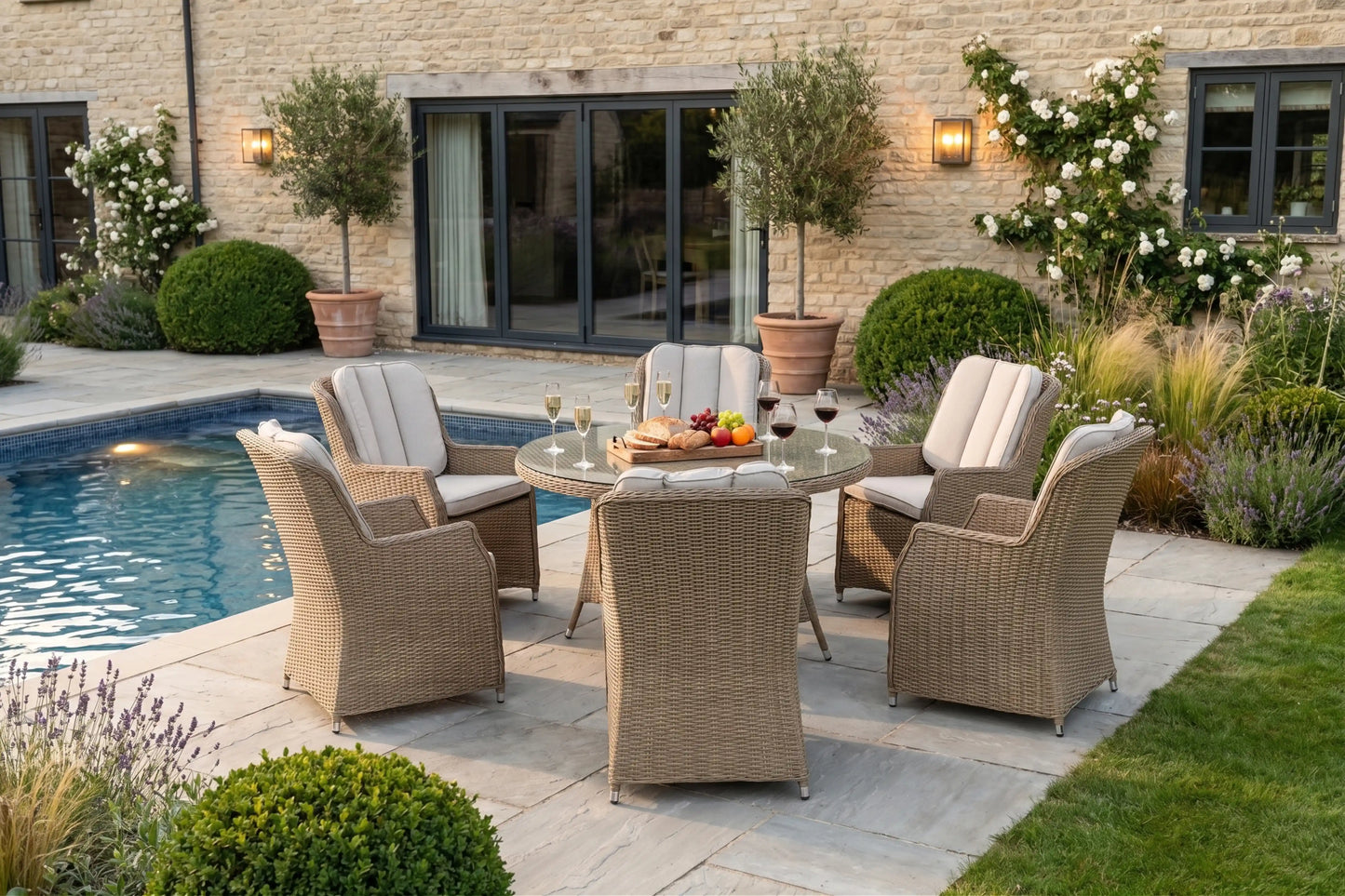 Chimes - Sandstone Madrid 6 Seat Round Dining Set - 1.35 Meter Round Table