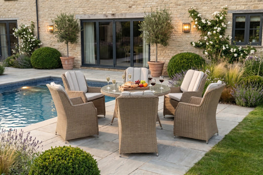 Chimes - Sandstone Madrid 6 Seat Round Dining Set - 1.35 Meter Round Table
