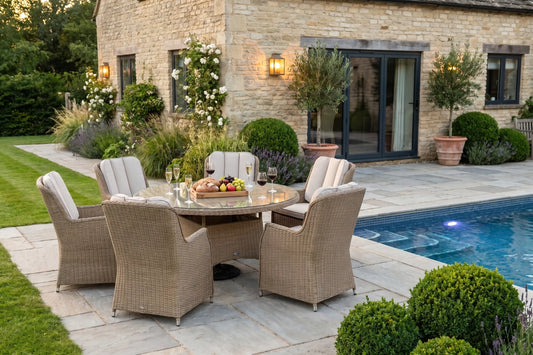 Chimes - Sandstone Madrid 6 Seat Round Dining Set - 1.35 Meter Round Table
