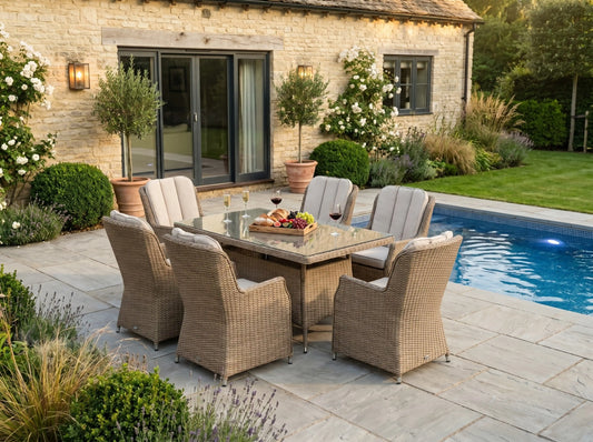 Chimes - Sandstone Madrid 6 Seat Rectangular Dining Set - 1 Meter x 1.5 Meter Rectangular Table