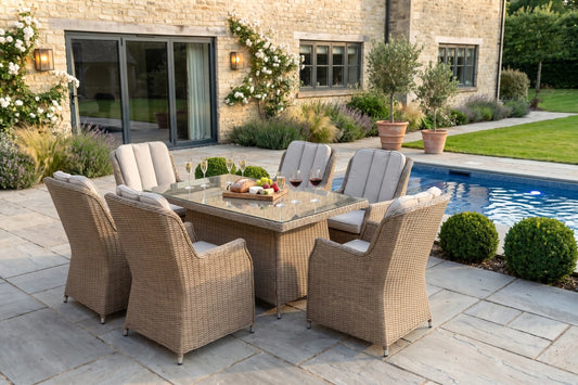 Chimes - Sandstone Madrid 6 Seat Rectangular Dining Set - 1 Meter x 1.5 Meter Rectangular Table