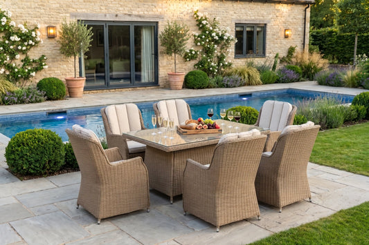 Chimes - Sandstone Madrid 6 Seat Rectangular Dining Set - 1 Meter x 1.5 Meter Rectangular Table
