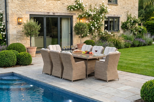 Chimes - Sandstone Madrid 8 Seat Rectangular Dining Set - 1 Meter x 2 Meter Rectangular Table