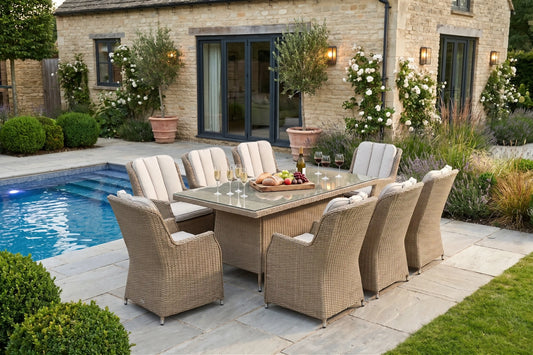 Chimes - Sandstone Madrid 8 Seat Rectangular Dining Set - 1 Meter x 2 Meter Rectangular Table