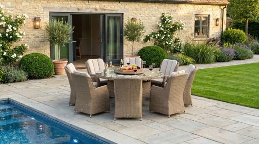 Chimes - Sandstone Madrid 8 Seat Round Dining Set - 1.8 Meter Round Table