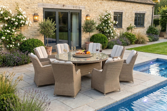 Chimes - Sandstone Madrid 8 Seat Round Dining Set - 1.8 Meter Round Table