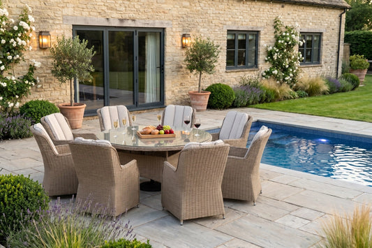 Chimes - Sandstone Madrid 8 Seat Round Dining Set - 1.8 Meter Round Table
