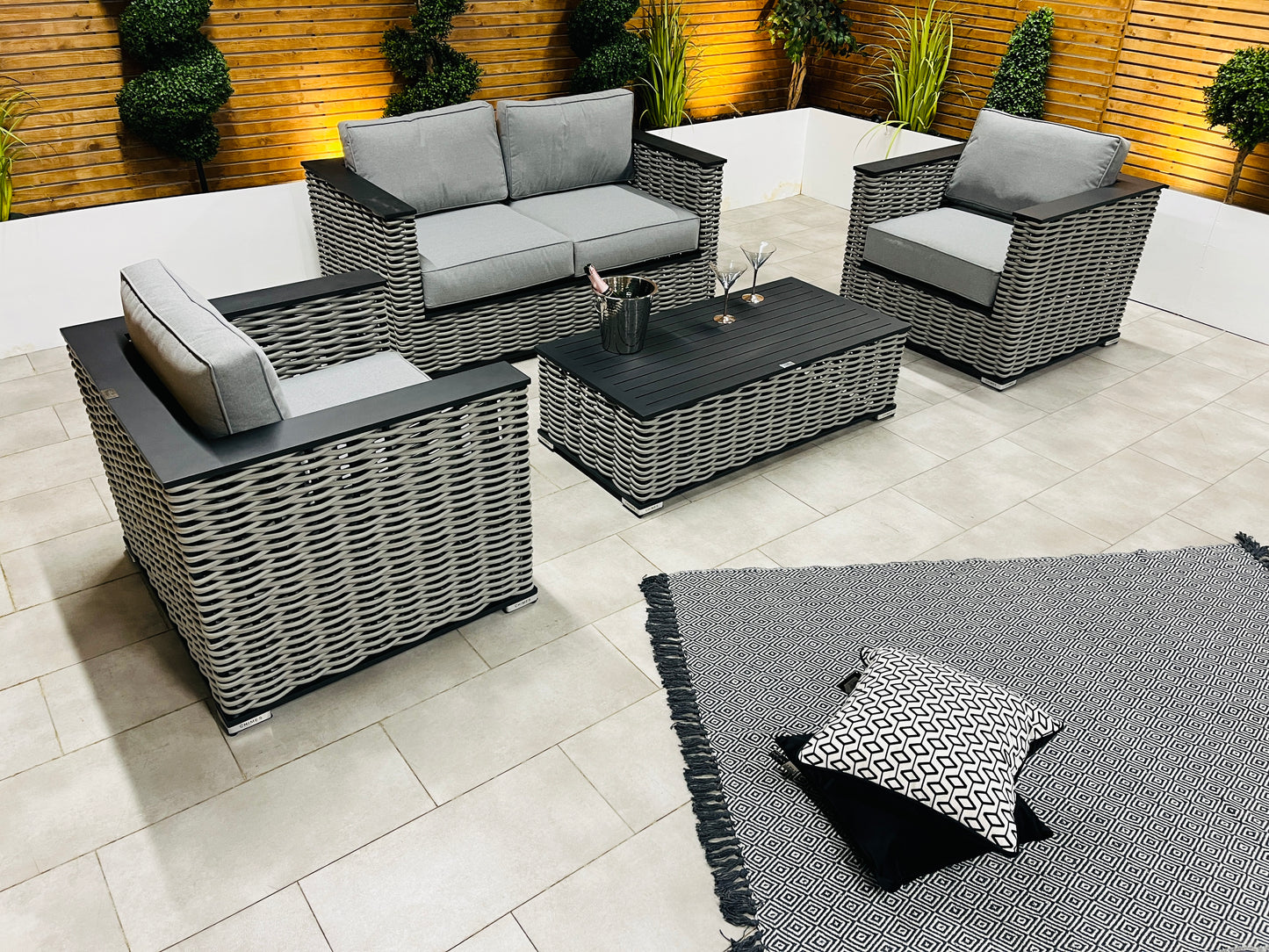 Chimes - Monaco Aluminium 2 Seat Sofa Set with Coffee Table - Rope Weave