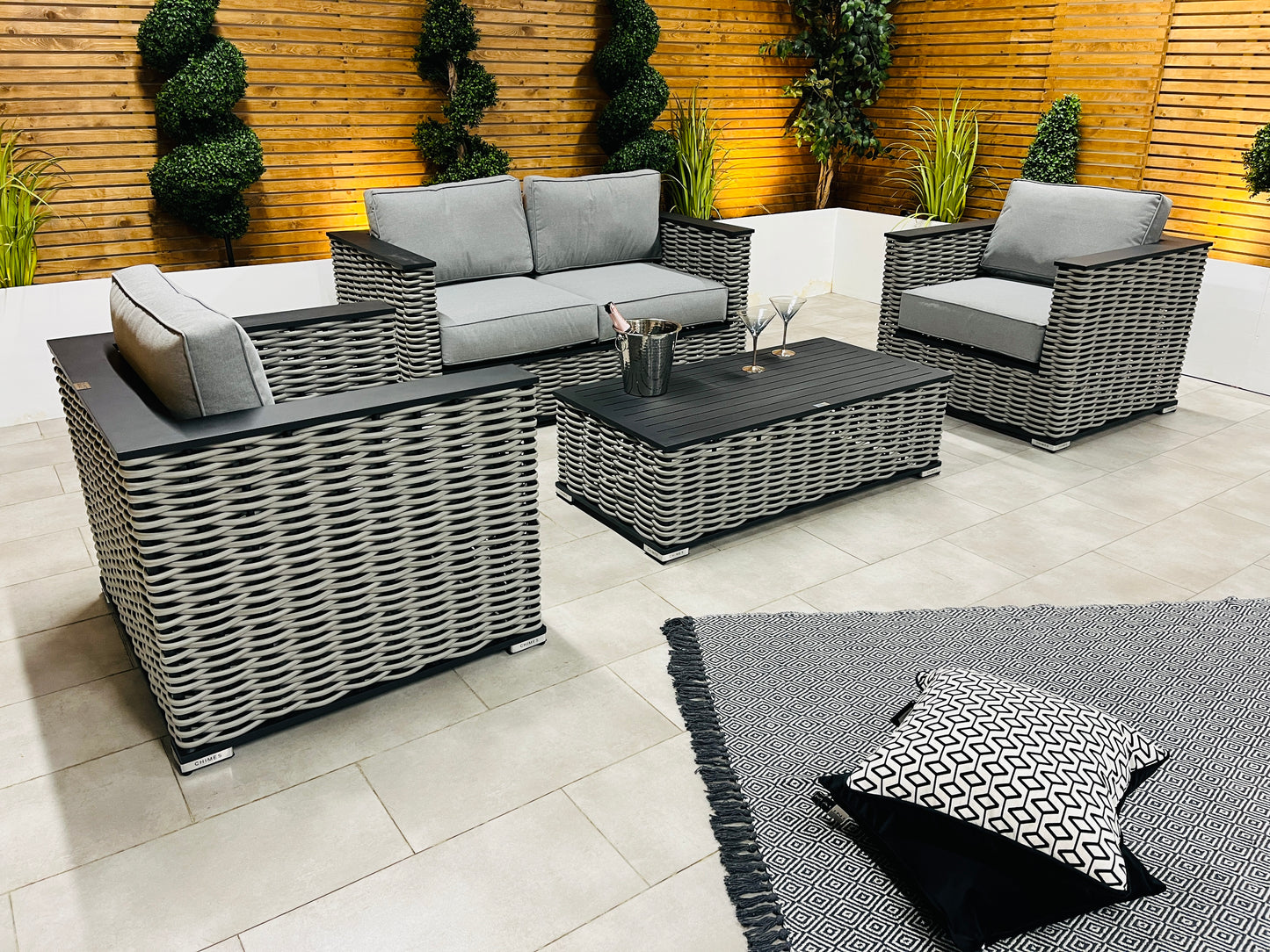 Chimes - Monaco Aluminium 2 Seat Sofa Set with Coffee Table - Rope Weave