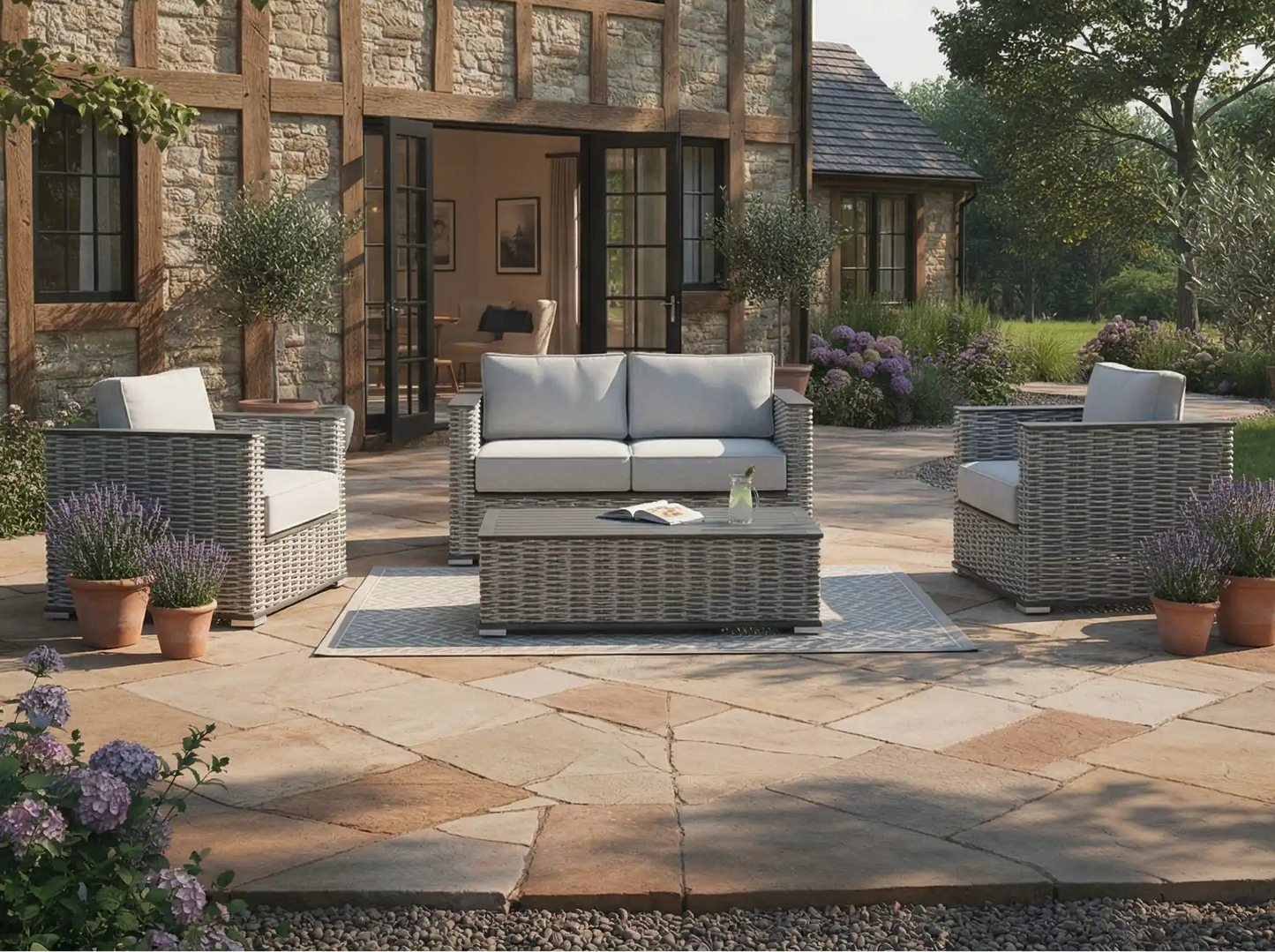 Chimes - Monaco Aluminium 2 Seat Sofa Set with Coffee Table - Rope Weave
