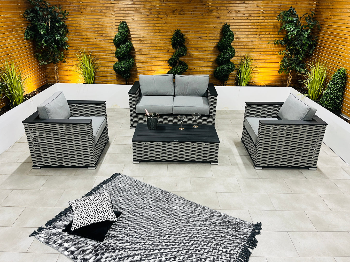Chimes - Monaco Aluminium 2 Seat Sofa Set with Coffee Table - Rope Weave