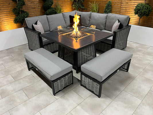 Chimes - Monaco Aluminium Compact Corner Dining Set with Firepit Table - Rope Weave