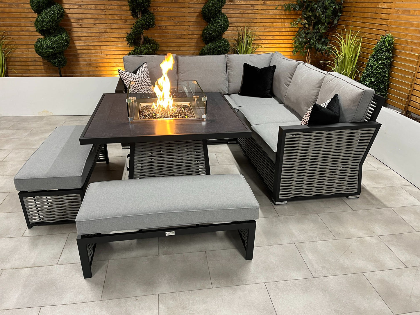Chimes - Monaco Aluminium Compact Corner Dining Set with Firepit Table - Rope Weave