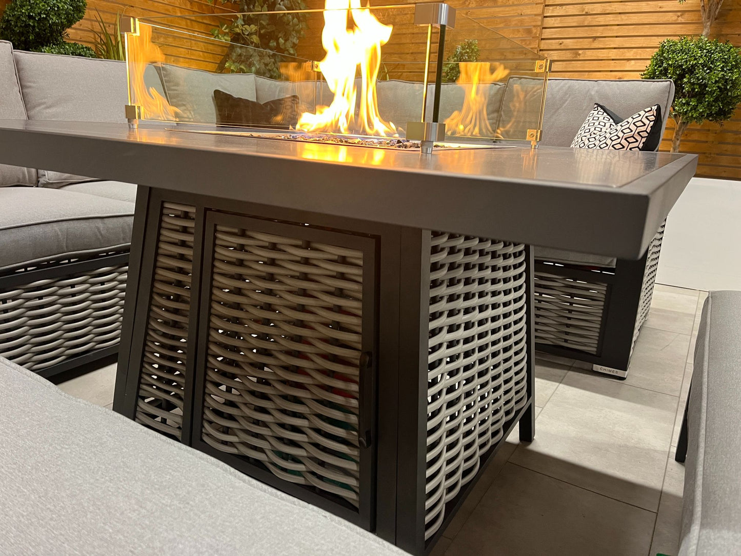 Chimes - Monaco Aluminium Compact Corner Dining Set with Firepit Table - Rope Weave