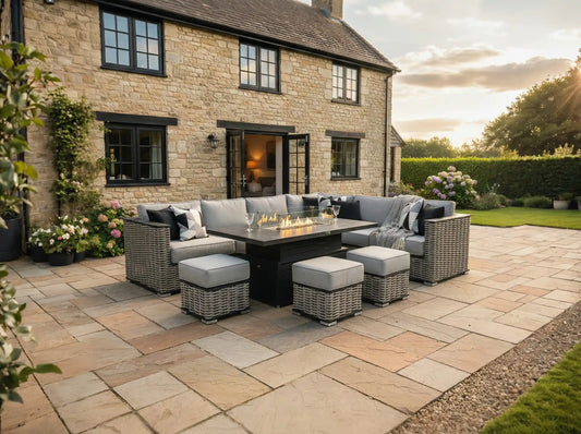 Chimes - Monaco Aluminium Right Hand Corner Dining Set with Rising Firepit Table - Rope Weave