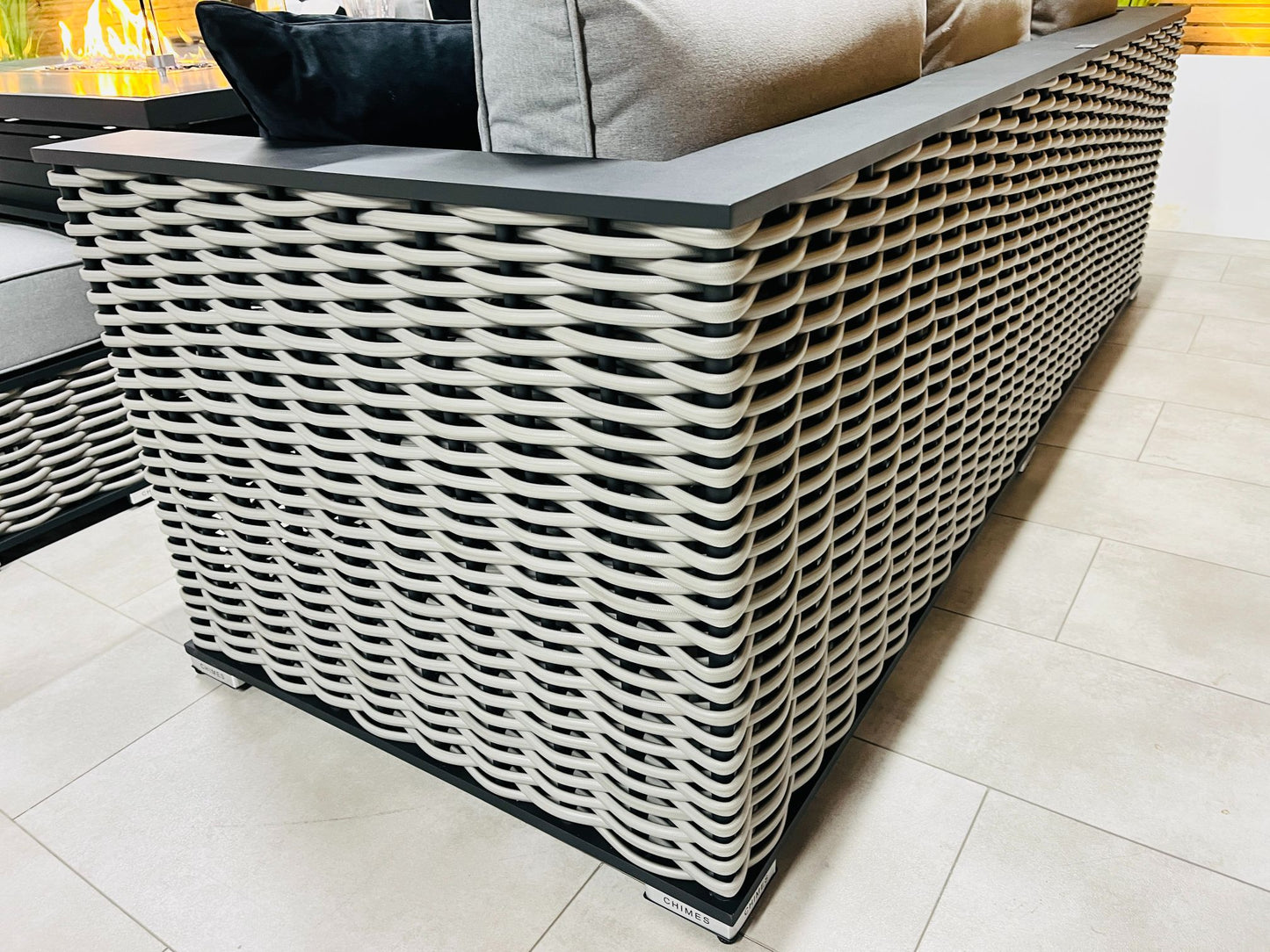 Chimes - Monaco Aluminium Right Hand Corner Dining Set with Rising Firepit Table - Rope Weave