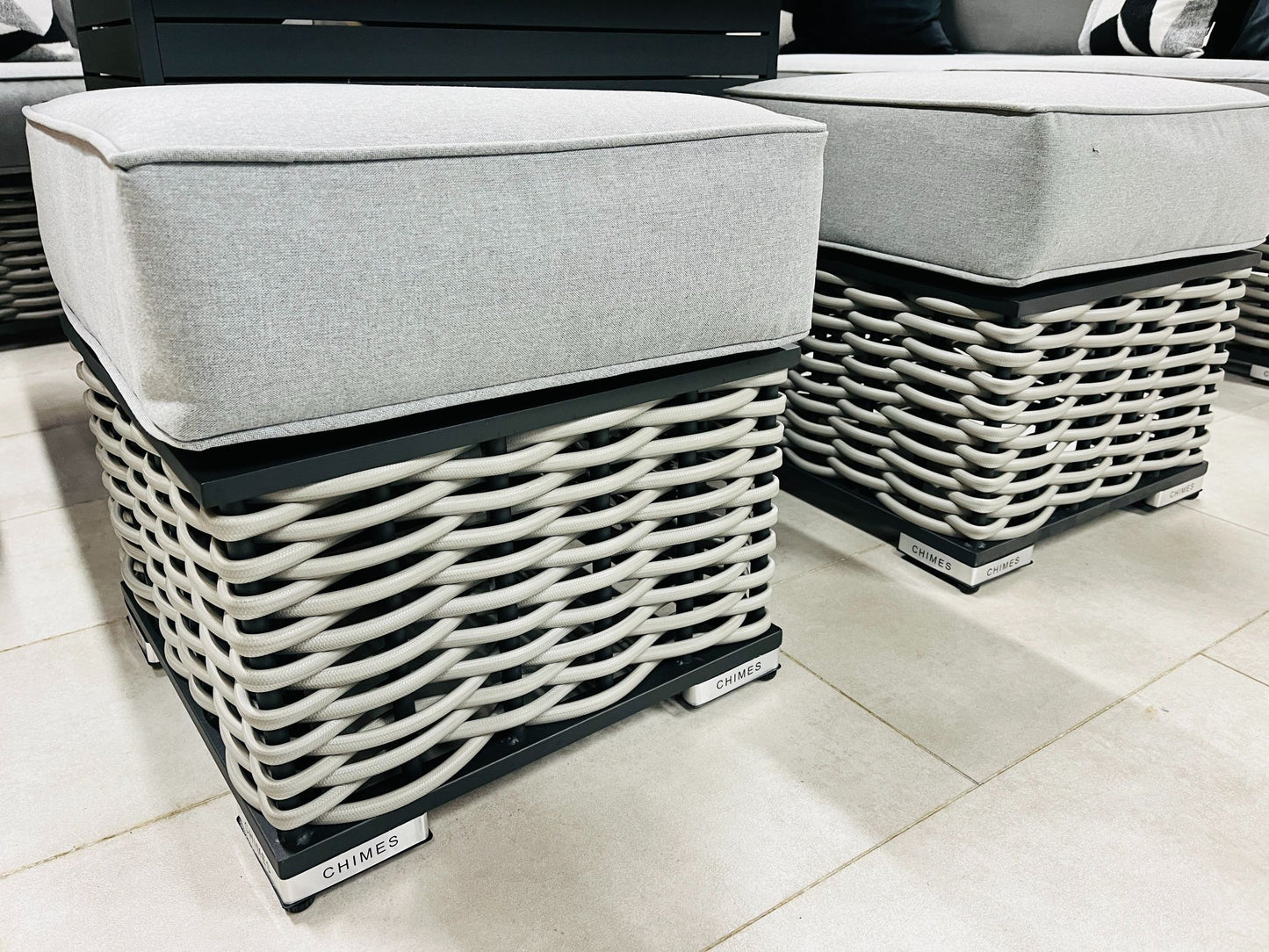 Chimes - Monaco Aluminium Right Hand Corner Dining Set with Rising Firepit Table - Rope Weave