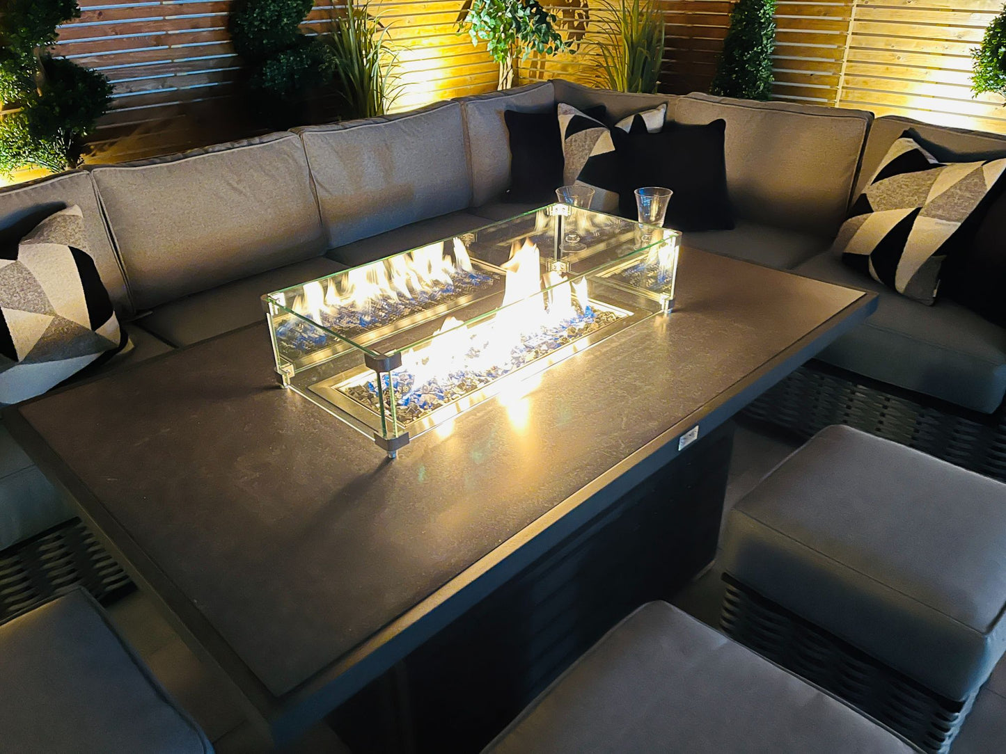 Chimes - Monaco Aluminium Right Hand Corner Dining Set with Rising Firepit Table - Rope Weave